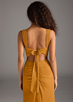 Azazie Jesaphine Bridesmaid Dresses Butterscotch Sheath Bow Chiffon Dress image6