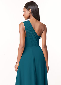 Azazie Ashley Bridesmaid Dresses Ink Blue A-Line Ruched Chiffon Dress image3
