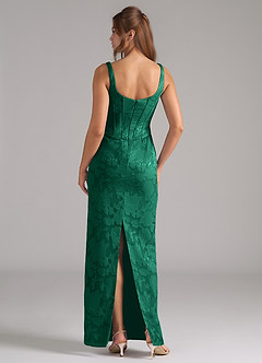 Azazie Kenna Bridesmaid Dresses Emerald Sheath Side Slit Floral Burnout Dress image2