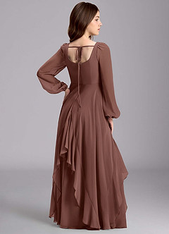 Azazie Clara Junior Espresso A-Line Blouson Chiffon Dress image8