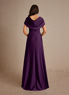 Azazie Branford Mother of the Bride Dresses Grape A-Line Pleated Stretch Satin Dress image3