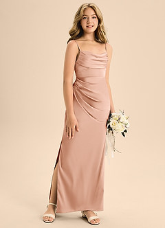 Azazie Mai Junior Rose Gold A-Line Sweetheart Neckline Stretch Satin Dress image3