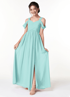 Azazie Lianne Junior Vestido de Aqua de Gasa de Corte En A con Vestidos sin tirantes image1