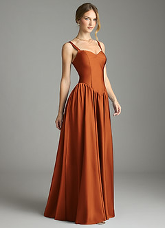 Azazie Evadina Suknie dla druhen Linia A Gorset Satyna elastyczna Do ziemi Sukienka image4