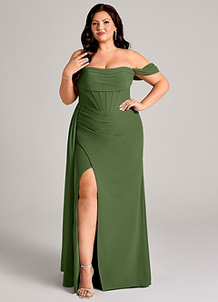 Azazie Amyra Bridesmaid Dresses Olive Sheath Off the Shoulder Chiffon Convertible Dress image10