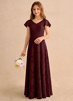 Azazie Narin Girls Formal Blumenmädchenkleider A-Linie mit ärmel Blumen-Burnout Kleid Cabernetrot image5