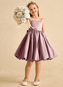 Azazie Davine Robe Demoiselle D'honneur Fillette Robe Trapèze en Mat Satiné Bretelle Spaghetti Rose Poussiéreuse image7