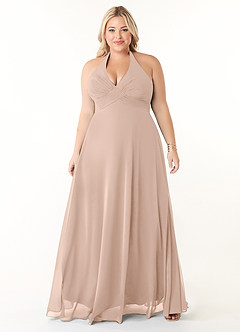 Azazie Tessie Brautjungfernkleider A-Linie V-Hals Gefaltet Chiffon Kleid Englisches Rosa image6