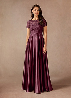 Azazie Adina Mother of the Bride Dresses Cabernet A-Line Lace Metallic Satin Dress image1