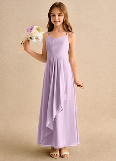 Azazie Zaida Girls Formal Flower Girl Dresses Frosted Lilac A-Line Pleated Chiffon Dress image6