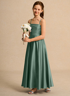 Azazie Pebbles Junior Formal vestidos de niña de las flores Vestido de Eucalipto de Satin Mate de Corte En A con Plisado image6