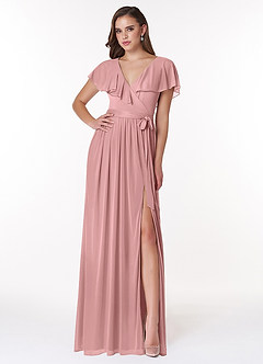 Azazie Jael Bridesmaid Dresses Dusty Rose A-Line V-Neck Mesh Dress image1