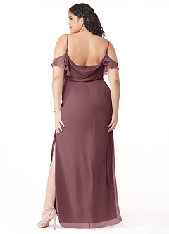 Azazie Emeralda At-home Try On Dresses Amethyst Sheath Off the Shoulder Chiffon Dress image8