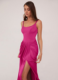 Barbie ♥ Azazie Final Sale Barbie Pink Mermaid Pleated Stretch Satin Dress image5