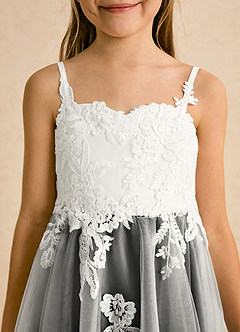 Azazie Coraline Jurken voor bloemenmeisjes A-Lijn Jurk van Kant Ivoor Zwart image6