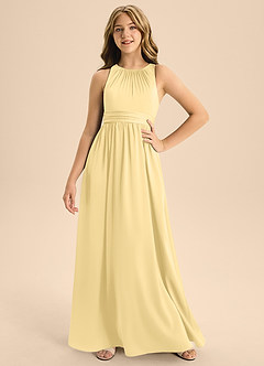 Azazie Jaylah Junior Butter A-Line Pleated Stretch Satin Dress image5