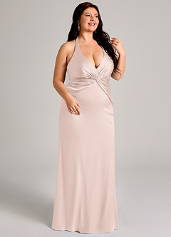 Azazie Valerie Vestidos de damas de honor Vestido de Rosa Rubor de Satén Elástico de Corte Sirena con Plisado image4