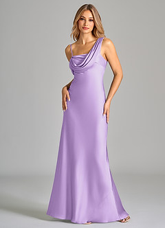 Azazie Celina Bridesmaid Dresses Lilac Sheath Off the Shoulder Stretch Satin Dress image3