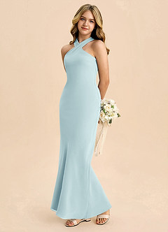 Azazie Doretta Junior Robe Fourreau en Mousseline de soie Plissée Verre De Mer image1