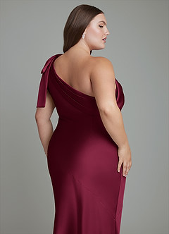 Azazie Yuanna Bridesmaid Dresses Burgundy Mermaid One Shoulder Stretch Satin Dress image14