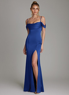 Azazie Nira Bridesmaid Dresses Royal Blue Mermaid Corset Stretch Satin Dress image5