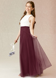 Azazie Albertine Junior Cabernet A-Line Lace Chiffon Dress image3
