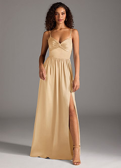 Azazie Zeya Brautjungfernkleider A-Linie Plissee Stretch-Satin Kleid Gold image2