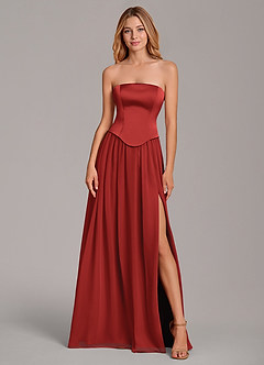 Azazie Cadence Bridesmaid Dresses Pomegranate A-Line Corset Stretch Satin Convertible Dress image5