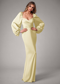 Azazie Sonata Final Sale Dusty Sage Sheath Long Sleeve Stretch Satin Convertible Dress image5