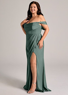 Azazie Johana Brautjungfernkleider Wandelbar Meerjungfrau-Linie Schulterfrei Stretch-Satin Kleid Seemoos image10