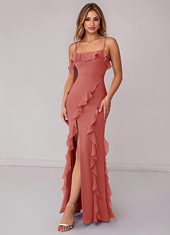 Azazie Malia Bridesmaid Dresses Antique Rose Sheath Ruched Chiffon Dress image4