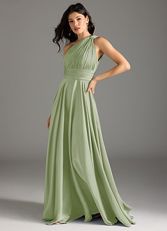 Azazie Charlize Bridesmaid Dresses Dusty Sage A-Line One Shoulder Stretch Satin Dress image4