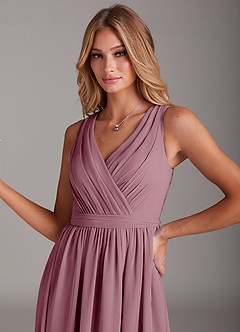 Azazie Kingsley Bridesmaid Dresses Vintage Mauve A-Line Lace Chiffon Dress image6