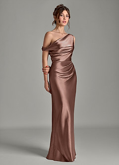 Azazie Emerson Vestidos de damas de honor Vestido de Expresado de Satén Metálico de Corte Sirena con Vestidos sin tirantes image5