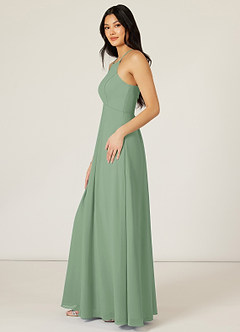 Azazie Sarah Final Sale Matcha Empire Pleated Chiffon Dress image3