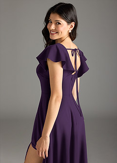 Azazie Bondi Final Sale Plum A-Line Ruched Stretch Crepe Dress image7