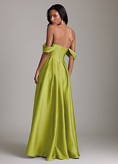 Azazie Loisa Abiti da Damigella Abito A-Line in Raso Elasticizzato a Spalla Scoperta Citronella image2