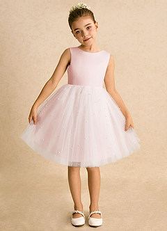 Azazie Esme Robe Demoiselle D'honneur Fillette Robe Princesse en Tulle Arc Rose Pâle image6