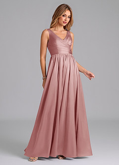 Azazie Keyla Bridesmaid Dresses Dusty Rose A-Line Pleated Stretch Satin Dress image6