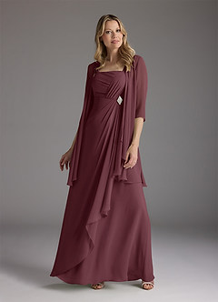 Azazie Weisz Mother of the Bride Dresses Sangria A-Line Square Neckline Pleated Chiffon Dress image1