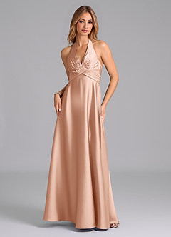 Azazie Tessie Bridesmaid Dresses Rose Gold A-Line Pleated Stretch Satin Dress image5