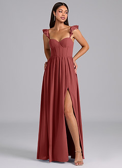 Azazie Denisse Bridesmaid Dresses Terracotta A-Line Ruched Chiffon Dress image1
