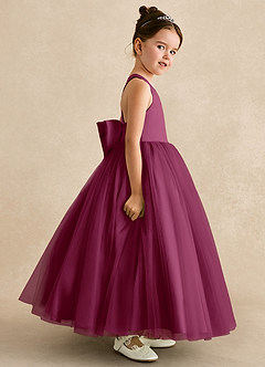 Azazie Peanut Robe Demoiselle D'honneur Fillette Robe Trapèze en Tulle Bretelle Mûre image3