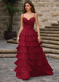Floralace Merlot Ruffled A-line Prom Dress image1