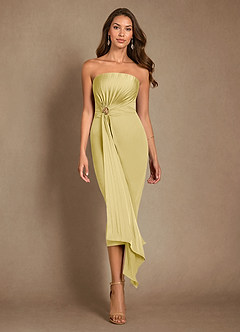 Azazie Dinanta Mother of the Bride Dresses Lemon Sorbet Column Pleated Chiffon Dress image2