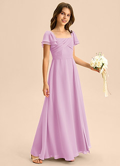 Azazie Azey Junior Candy Pink A-Line Ruched Chiffon Dress image5