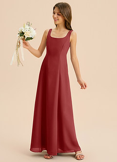 Azazie Lambie Junior Rust A-Line Pleated Chiffon Dress image7