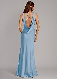 Azazie Cheryl Vestidos de damas de honor Vestido de Azul Pálido de Satén Elástico de Corte Sirena image5