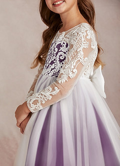 Azazie Elodie Flower Girl Dresses Ivory Grape Ball-Gown Lace Dress image7