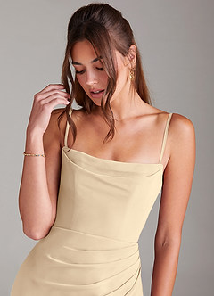 Azazie Leonis Brautjungfernkleider Wandelbar Meerjungfrau-Linie Schulterfrei Chiffon Kleid Champagner image2